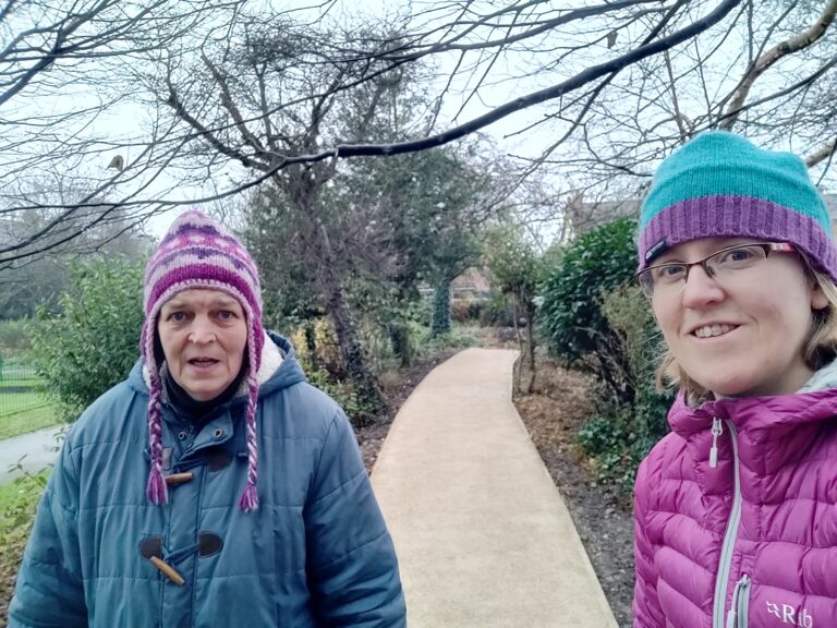 Nikki Gover and her Move Mate on a walk